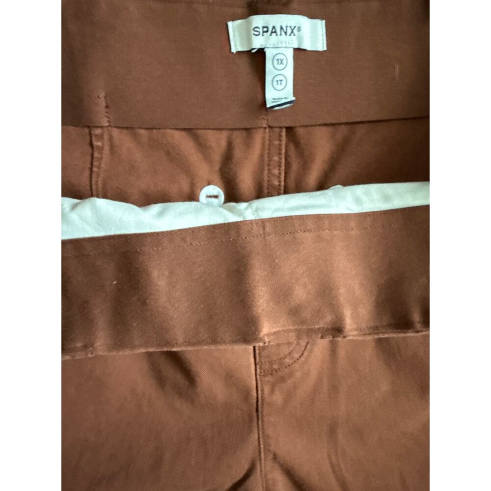Spanx Plus Wide Leg Cropped Pull-On Twill Pant Hickory Brown Size 1X - Picture 9 of 9